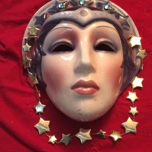 Vintage 1989 Witch/Enchantress face mask, Ceramic wall hanging